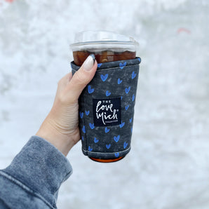 Blue Hearts on Distressed Chalkboard - Coffee Cozy - Awareness Collection