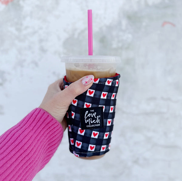Black & White Plaid Hearts - Coffee Cozy – Love Mich®