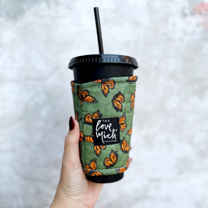 Olive + Orange Monarchs - Coffee Cozy