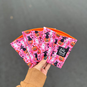 Pink Pumpkins & Black Cats  - Coffee Cozy - Drink Sleeve