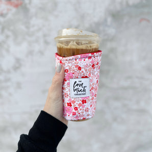 Pink & Red Blooms - Coffee Cozy - Drink Sleeve