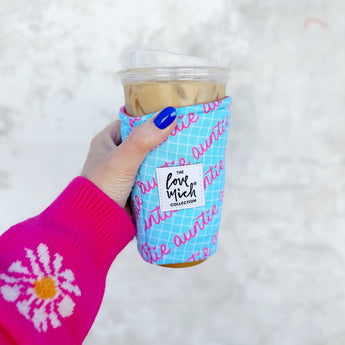 Auntie - Blue Grid - Coffee Cozy - Love Mich Exclusive – Love Mich®