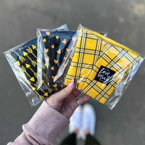 Bundle #3 - Yellow Arrows, Hearts & Cher Plaid - Coffee Cozies - 3 Pack