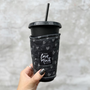 Gray Hearts on Distressed Chalkboard - Coffee Cozy - Awareness Collection