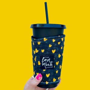 Yellow Hearts on Distressed Chalkboard - Coffee Cozy - Awareness Collection