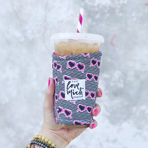 Heart Sunglasses on Stripes - Coffee Cozy