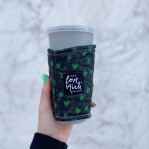Green Hearts on Distressed Chalkboard - Coffee Cozy - Awareness Collection