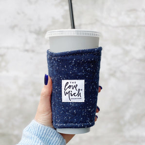 Navy Speckled Flannel - Coffee Cozy
