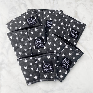 White Hearts on Distressed Chalkboard - Coffee Cozy - Awareness Collection
