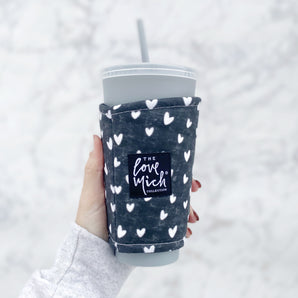White Hearts on Distressed Chalkboard - Coffee Cozy - Awareness Collection