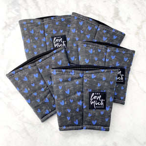 Blue Hearts on Distressed Chalkboard - Coffee Cozy - Awareness Collection